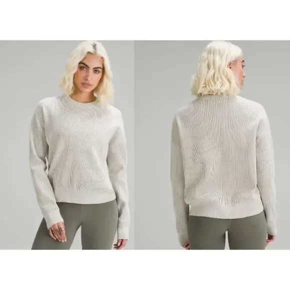 Lululemon Women's Cotton Blend Ribbed Long Sleeve Sweater Bone/Off White Sz S - Picture 7 of 8